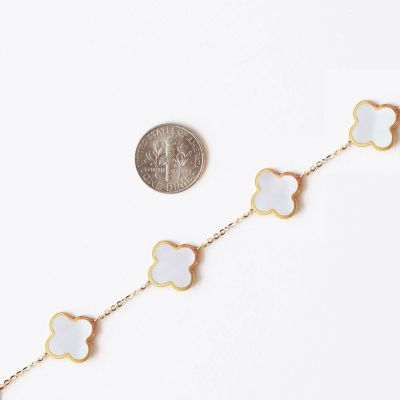 Large Mother of Pearl Clover Necklace 14K Gold