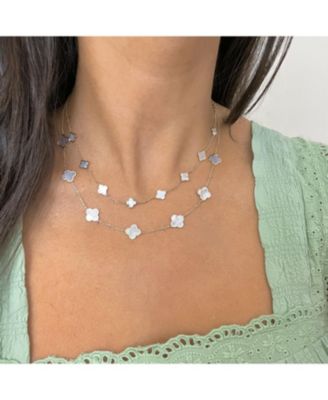 Mini Mother of Pearl Clover Necklace 14K Yellow Gold