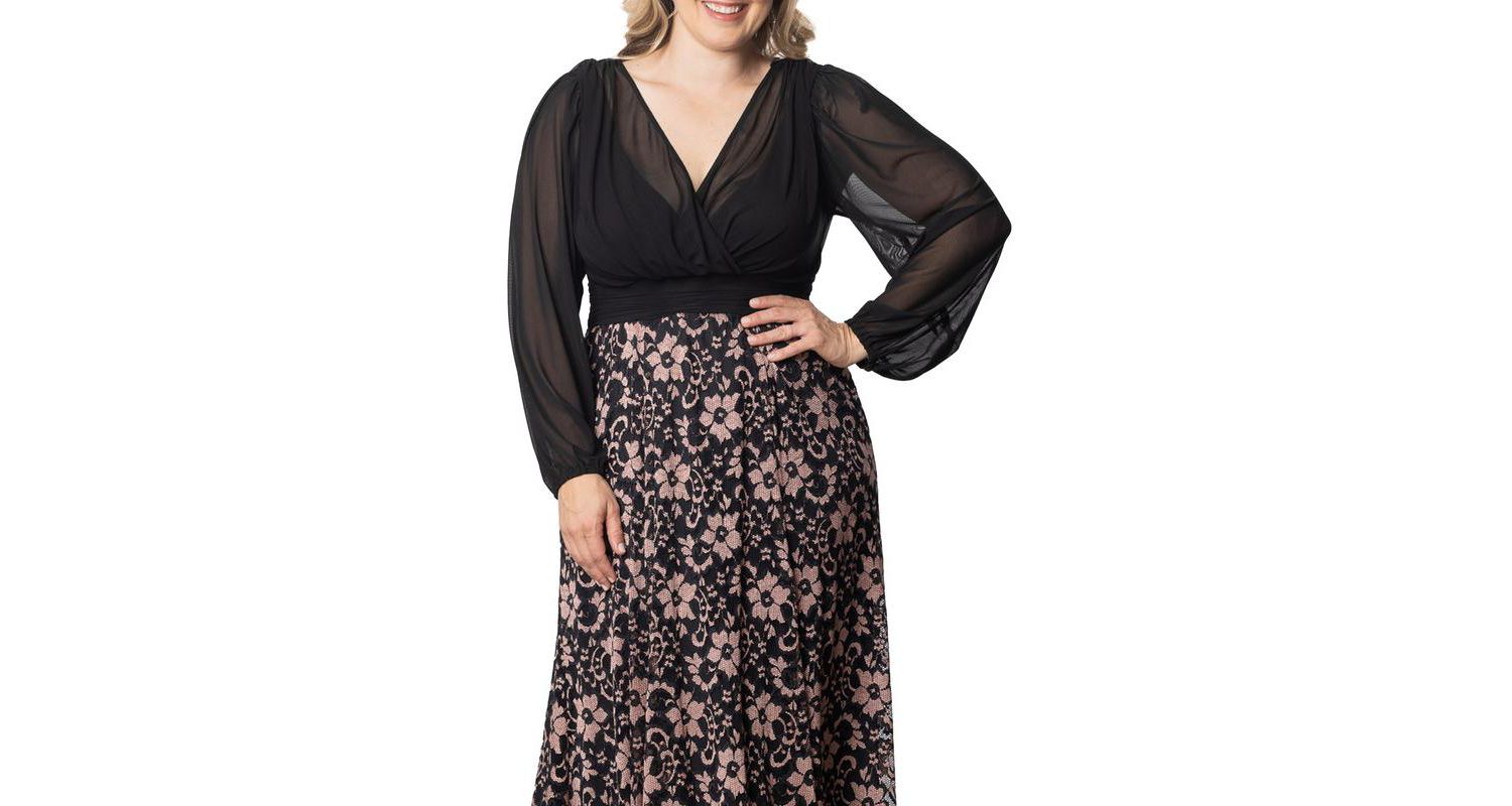 Plus Size Mon Tresor Long Sleeve Lace Evening Gown