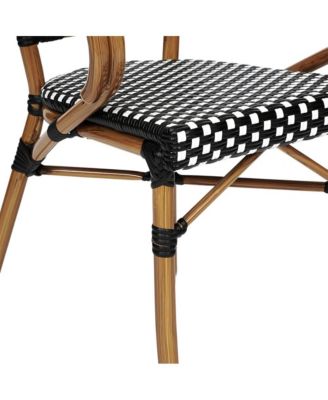 Sacha Set Of Two Stacking Thonet Bistro Style Chair With Arms, Pe Rattan Seat, And Bamboo Metal Frame For Indoor/Outdoor Use