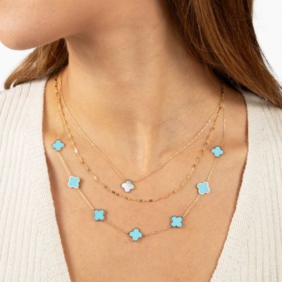 Small Turquoise Clover Necklace 14K Gold