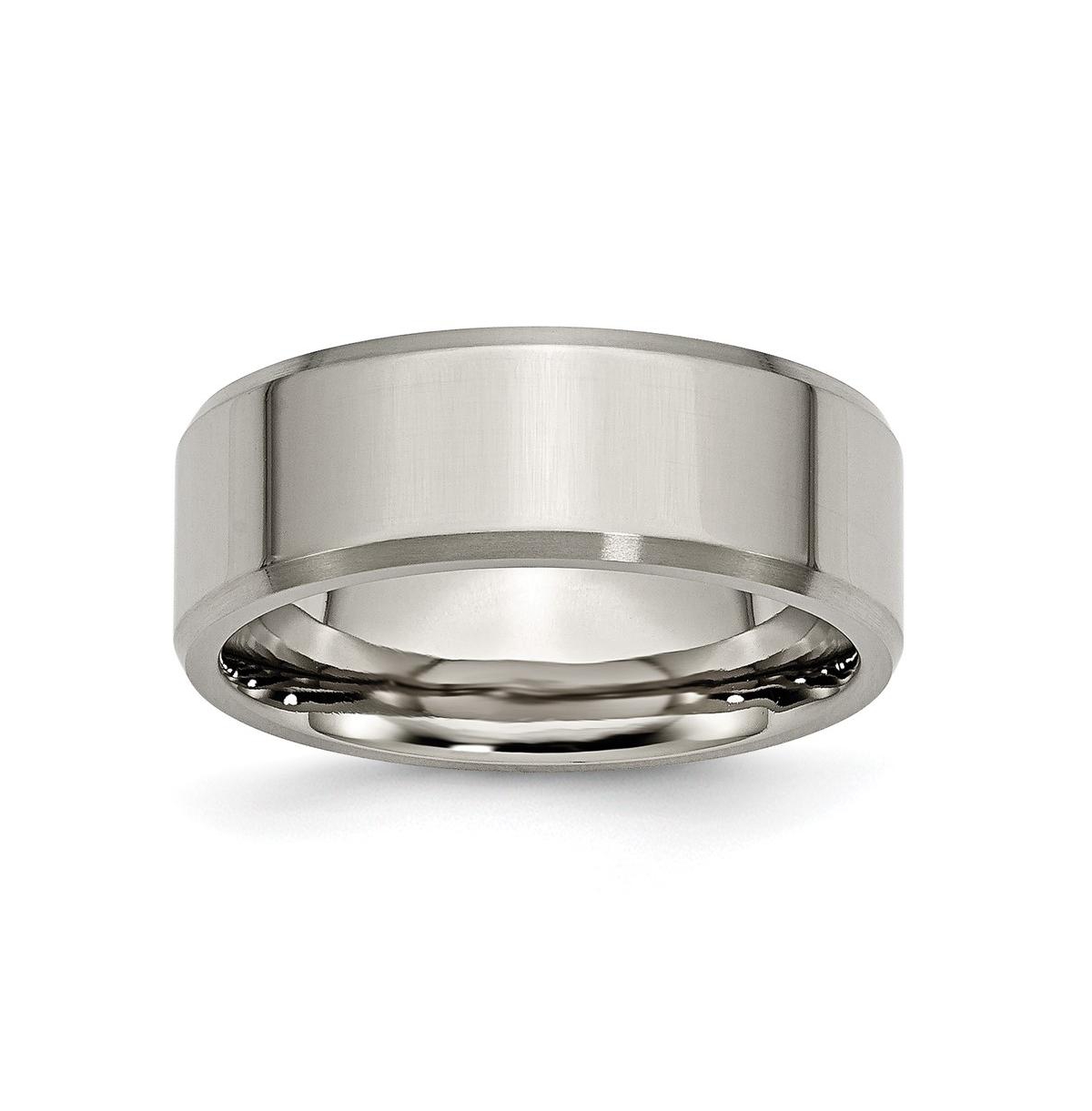 Titanium Brushed Beveled Edge Wedding Band Ring - Grey
