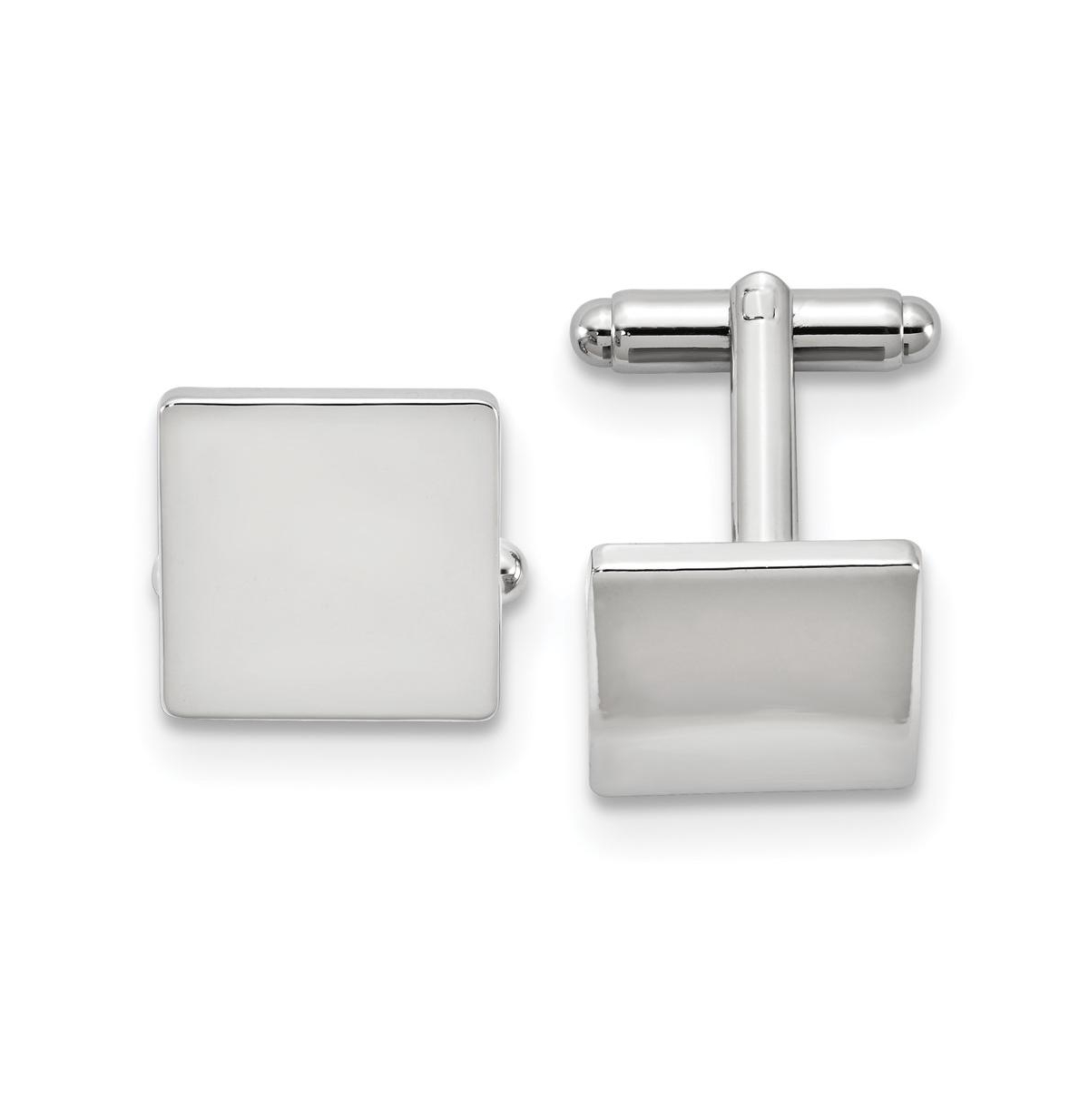 Silver-tone Polished Square Engravable Cuff Links