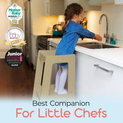 Toddler Tower with Adjustable Step, White Montessori-Inspired Toddler Step Stool, Standing Tower for Kids, Fits Under Kitchen Counters, Adjustable for 18 Month - 5 Years