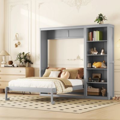 Queen Size Murphy Bed Wall Bed with Shelves