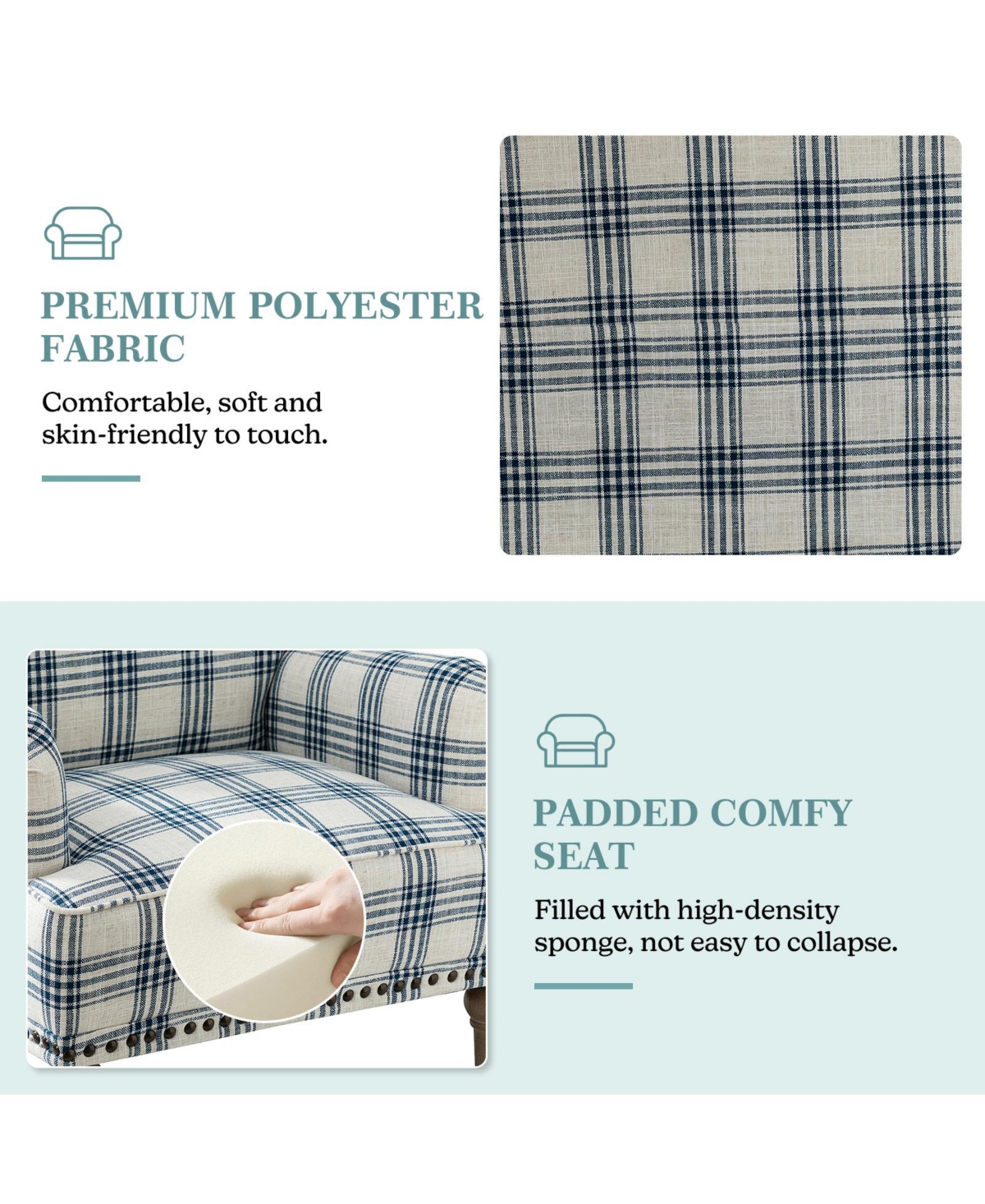 Ruarc Farmhouse Upholstered Armchair - Plaid Design Accent Chair