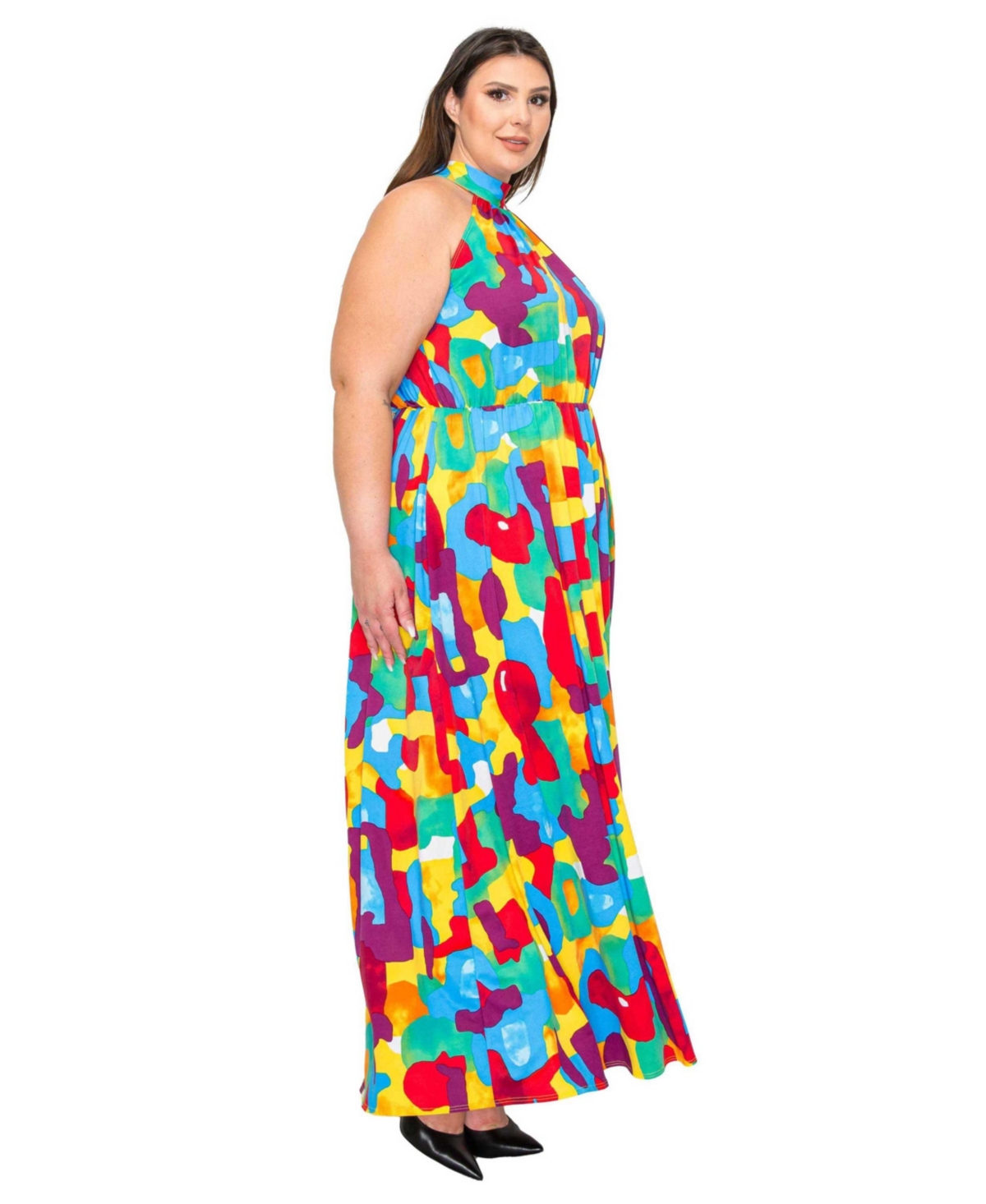 L I V D Plus Size Arroyo Halter Neck Maxi Dress in Abstract Print
