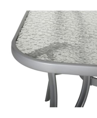 Tala Rectangular Tempered Glass Top Patio Table With Umbrella Hole And Black Steel Tube Frame