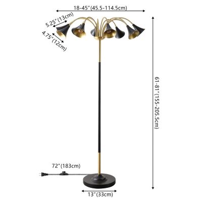 Vivian 61" 10-Light Mid-Century Modern Iron Medusa Multi Head LED Floor Lamp, White/Brass Gold