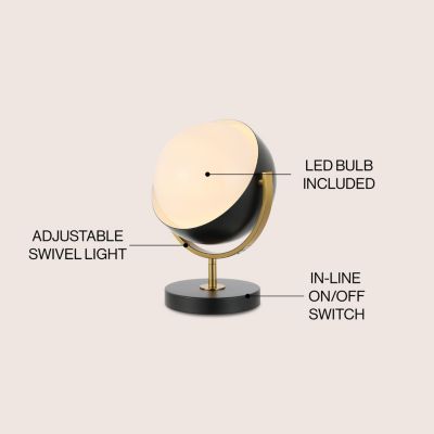 Orion 12" Vintage Classic Metal/Acrylic Adjustable Orb LED Floor Spotlight, Black/Brass Gold