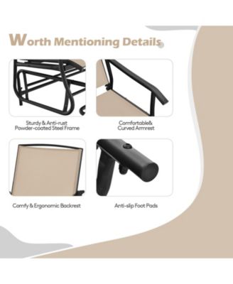 2-Person Double Rocking Loveseat with Mesh Fabric and Center Tempered Glass Table