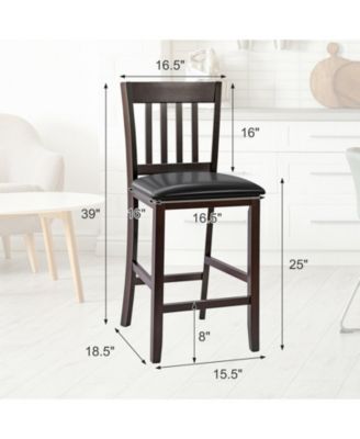 25 Inches Set of 2 Bar Stools with Rubber Wood Legs