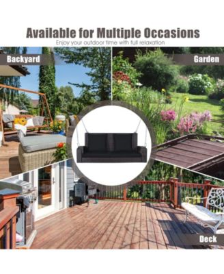 2-Person Wicker Hanging Porch Swing with 2 Back Cushions and 1 Seat Cushion