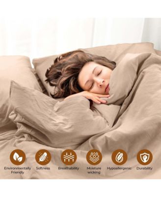 Orion Solid Cotton Linen Blend 3-Piece Duvet Cover Set, King/Cal King