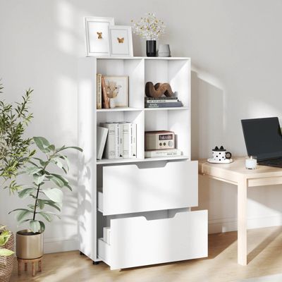 Bookcase with 2 Drawers 4-Tier Open Bookshelf with 4 Storage Cubes for Home Office