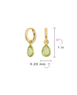 Classic Party Small 2 CTW Olive Green Natural Peridot Halo Pear Shaped Teardrop Huggie Earrings Latch Hinge Back Hinge Gold Plated Sterling Silver