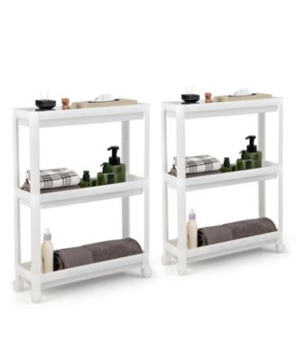 2 Pieces 3-Tier Slim Detachable Storage Cart with Drainage Holes and Wheels