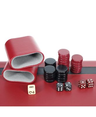 Burgundy/Black Leatherette Backgammon Set, 18 x 11 in. closed