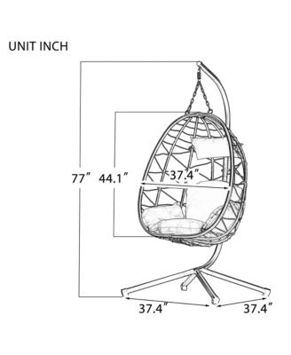 Wicker Hanging Egg Basket Hammock Chair With Stand and Removable Cushions, Red