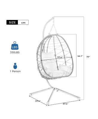 Wicker Hanging Egg Basket Hammock Chair With Stand and Removable Cushions, Red