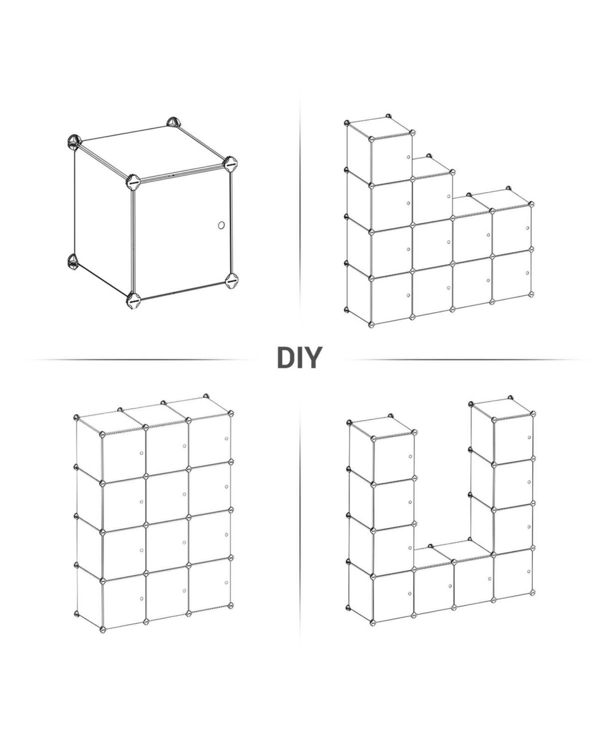 Slickblue 12-cube Storage Organizer, Interlocking Plastic Cubes With Divider Design With Doors
