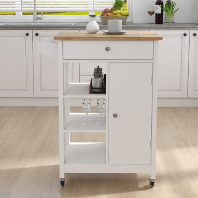 Kitchen Island Cart with Table Top and Rail