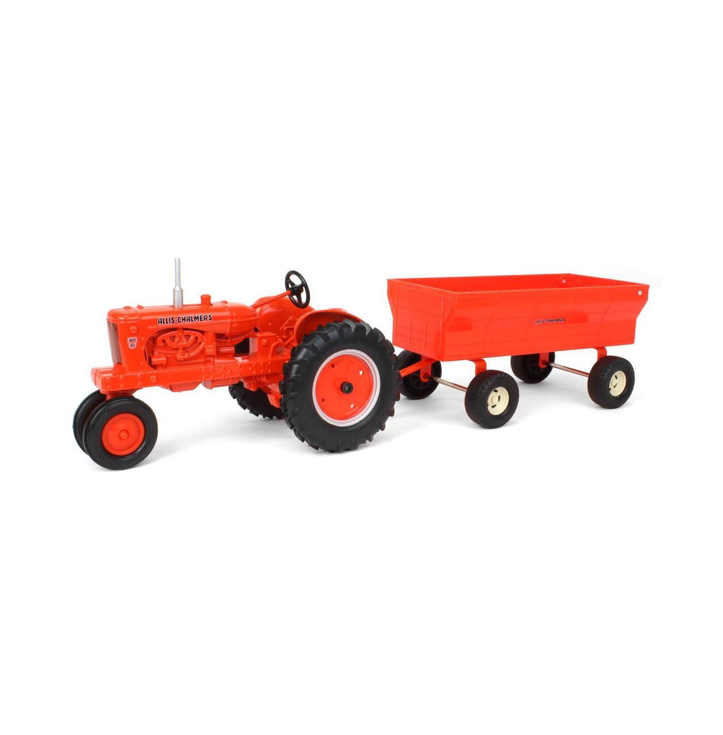 Детские игрушки ERTL 1/16 Scale Allis Chalmers WD-45 Die-Cast Steerable Front Wheel Tractor and Flare Box Wagon, 2-Piece Set — фото 1