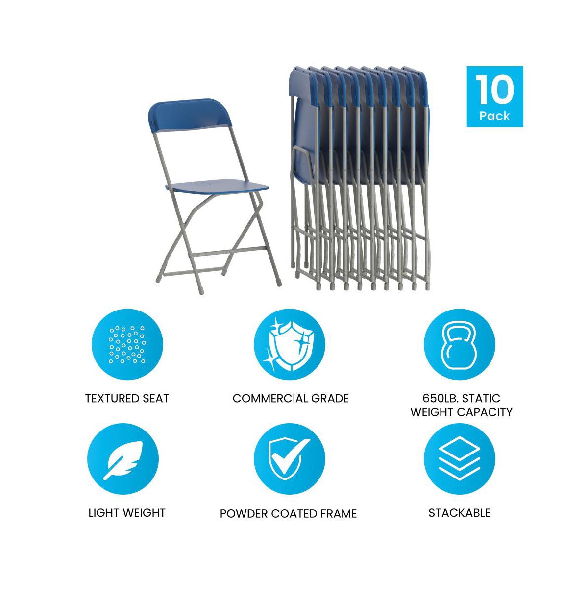 Emma+Oliver Set Of 10 Stackable Folding Plastic Chairs - 650 Lb Weight Capacity