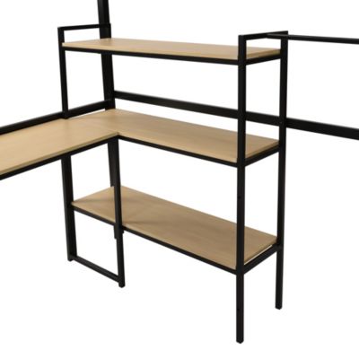 Full Size Metal Loft Bed With Staircase, Built-In Desk And Shelves