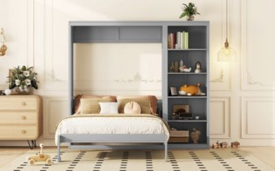 Queen Size Murphy Bed Wall Bed with Shelves