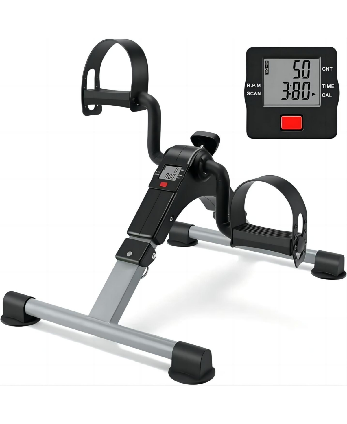 Portable Folding Bike Pedal Exerciser with Electronic Display, Mini Trainer Bikes - Black