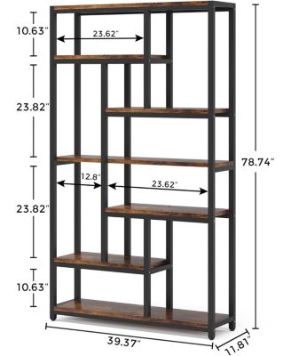 7-Tier Vintage Bookcase, Industrial 10-Shelf Open Storage Shelves Display Shelves Organizer