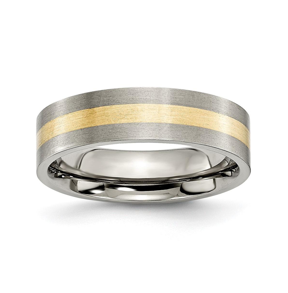 Titanium Brushed 14k Gold Inlay Flat Wedding Band Ring - Yellow