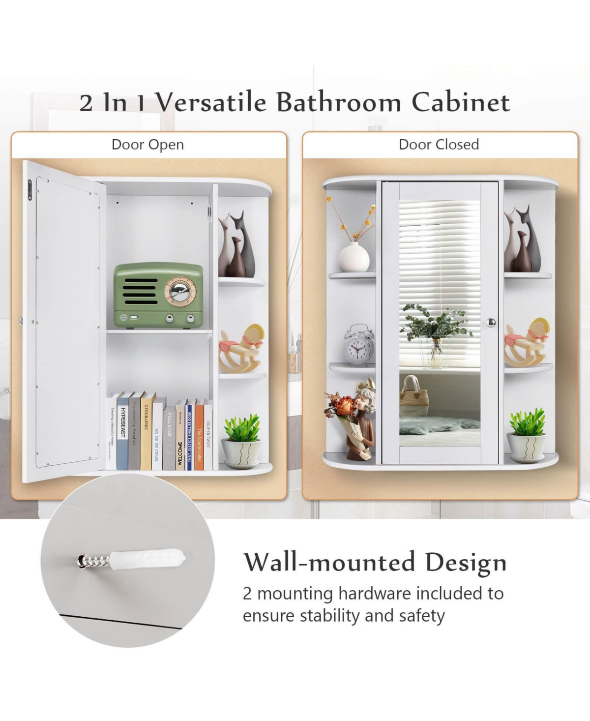 Sugift Bathroom Single Door Shelves Wall Mount Cabinet with Mirror