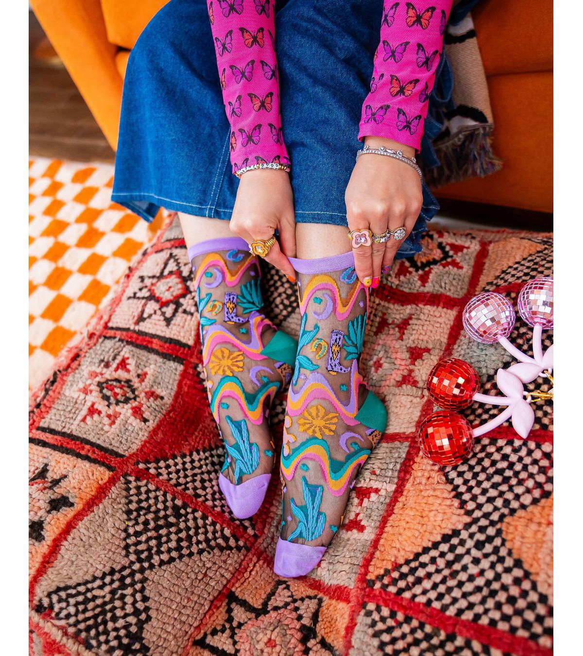 Sock Candy Women'sDisco Black Sheer Sock - Desert