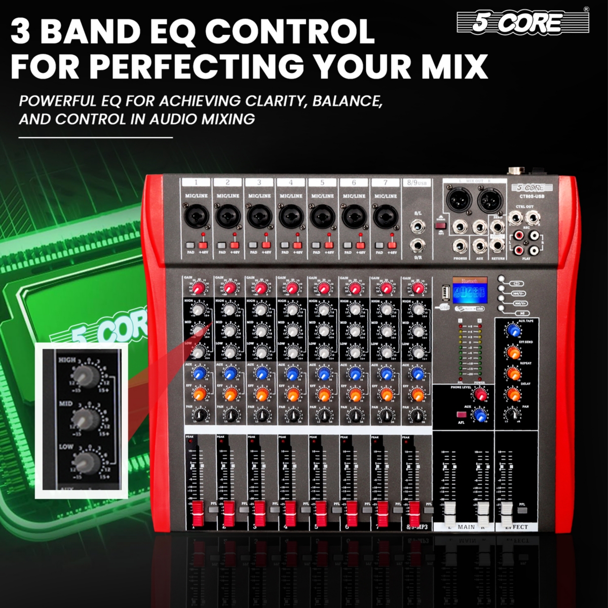 5 Core Audio Mixer 8 Channel Dj Controller Professional Sound Board Bluetooth Usb Mx 8CH