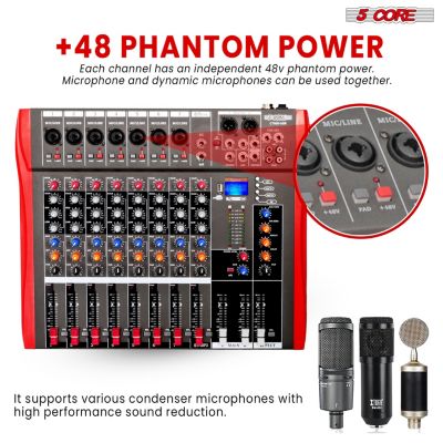 Audio Mixer 8 Channel DJ Controller Professional Sound Board Bluetooth USB MX 8CH