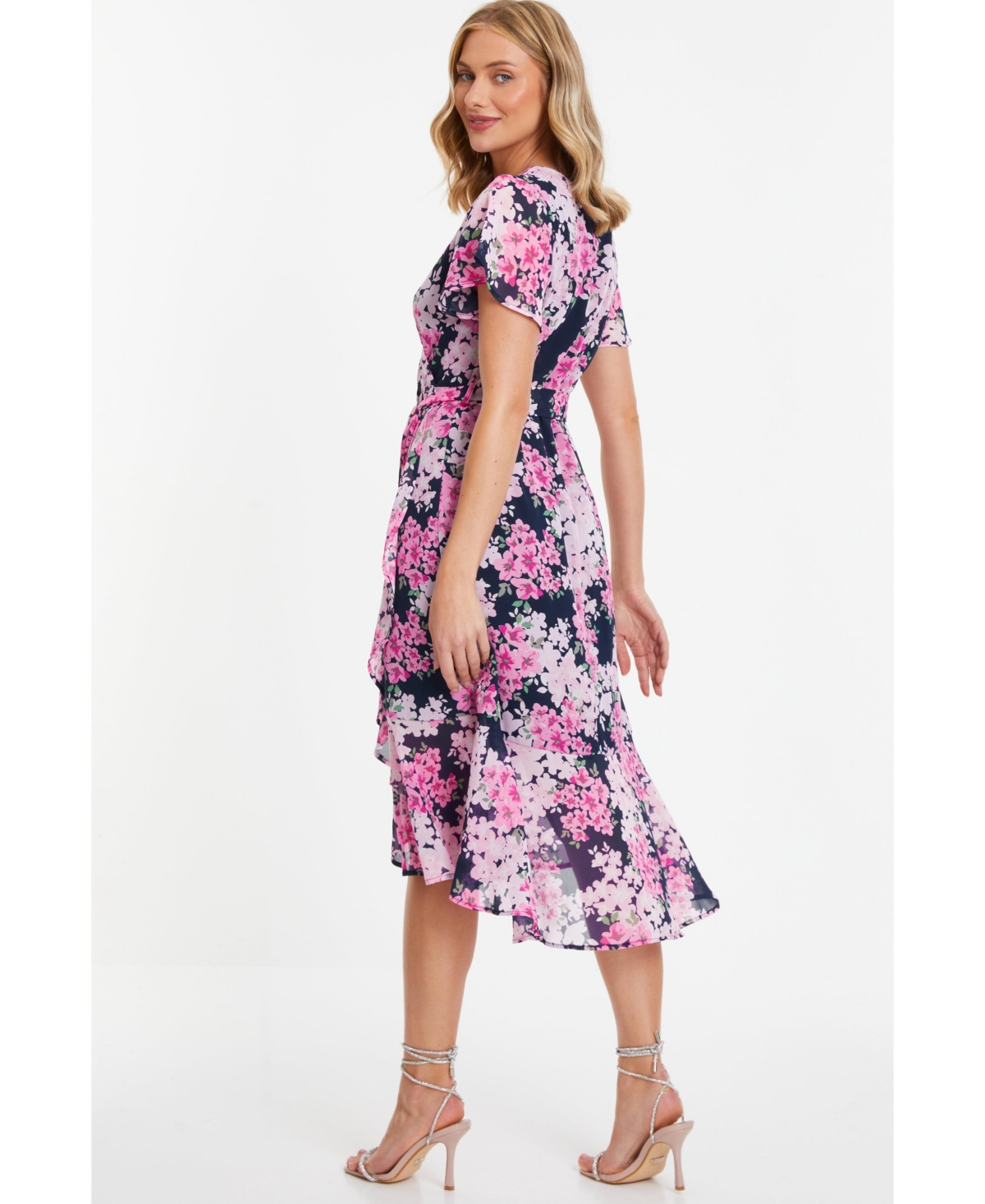 Quiz Plus Size Floral Print Midi Dip Hem Dress