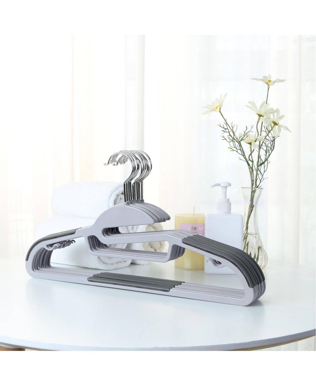 Slickblue Plastic Hangers Space Saving Clothes Hangers, Heavy Duty, S-shaped Opening, 50 Pieces