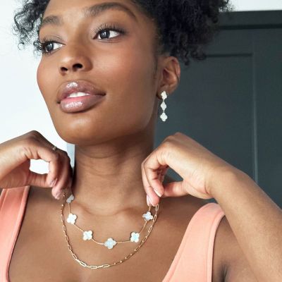 Large Mother of Pearl Clover Necklace 14K Gold