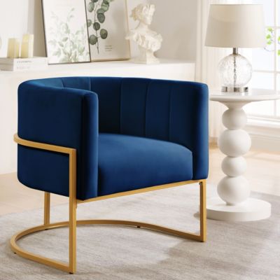  Navy Velvet Accent Chair with Gold Stand