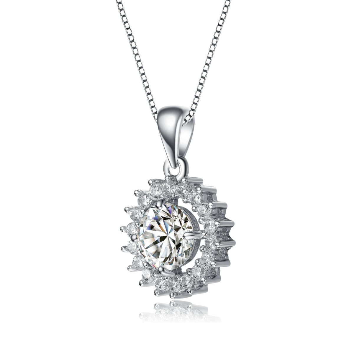 Rachel Glauber White Gold Plated Round Cubic Zirconia Flower Style Pendant Necklace
