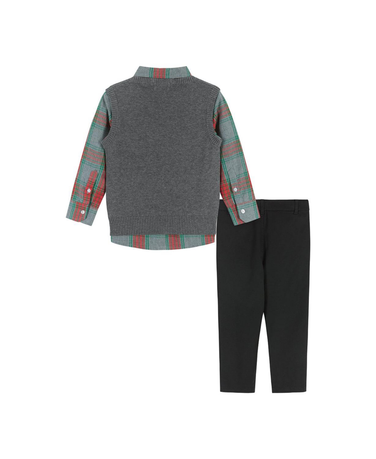 Andy & Evan Toddler Boys Toddler/Child Holiday Check Buttondown w/Vest Set -Pastel Grey