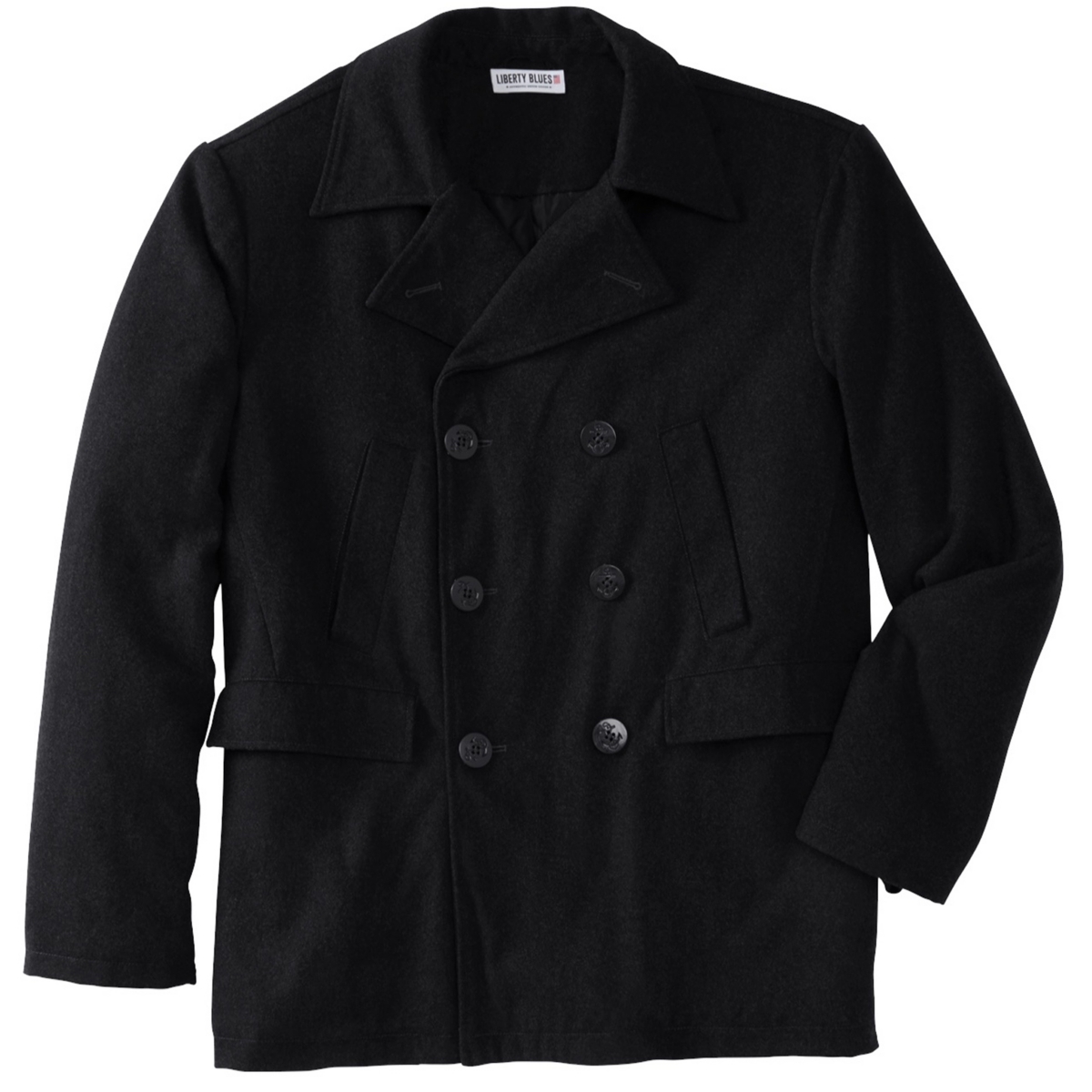 by KingSize Men's Big & Tall Double-Breasted Wool Peacoat - Black