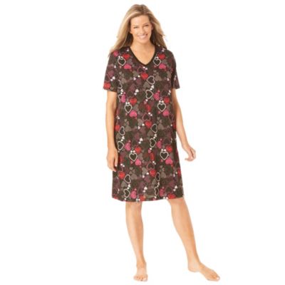 Women's Dreams and Co. V-Neck Short Sleeve Knee-Length Cotton Sleepshirt