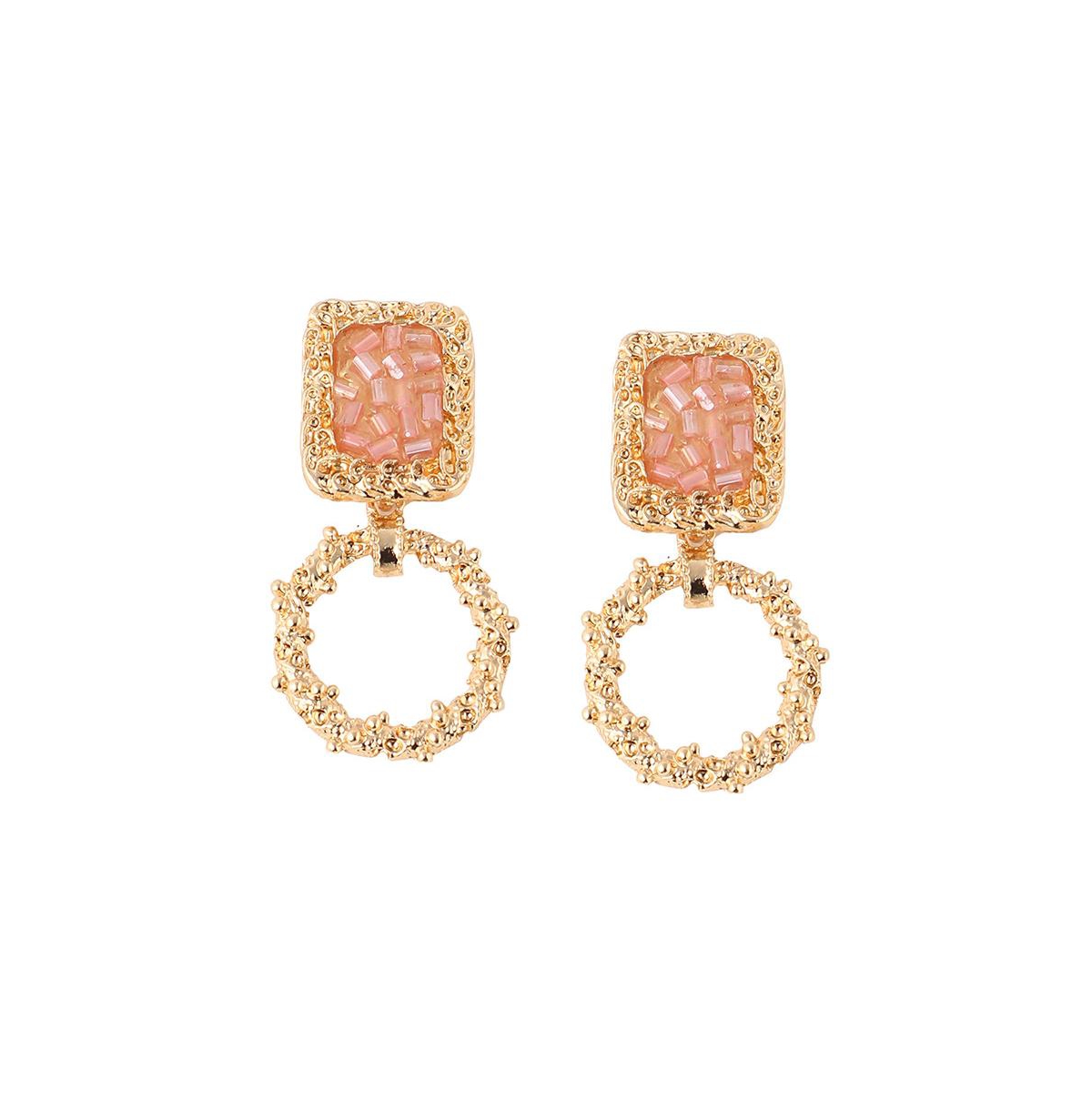 Women's Gold Stone Drop Earrings - Pink
