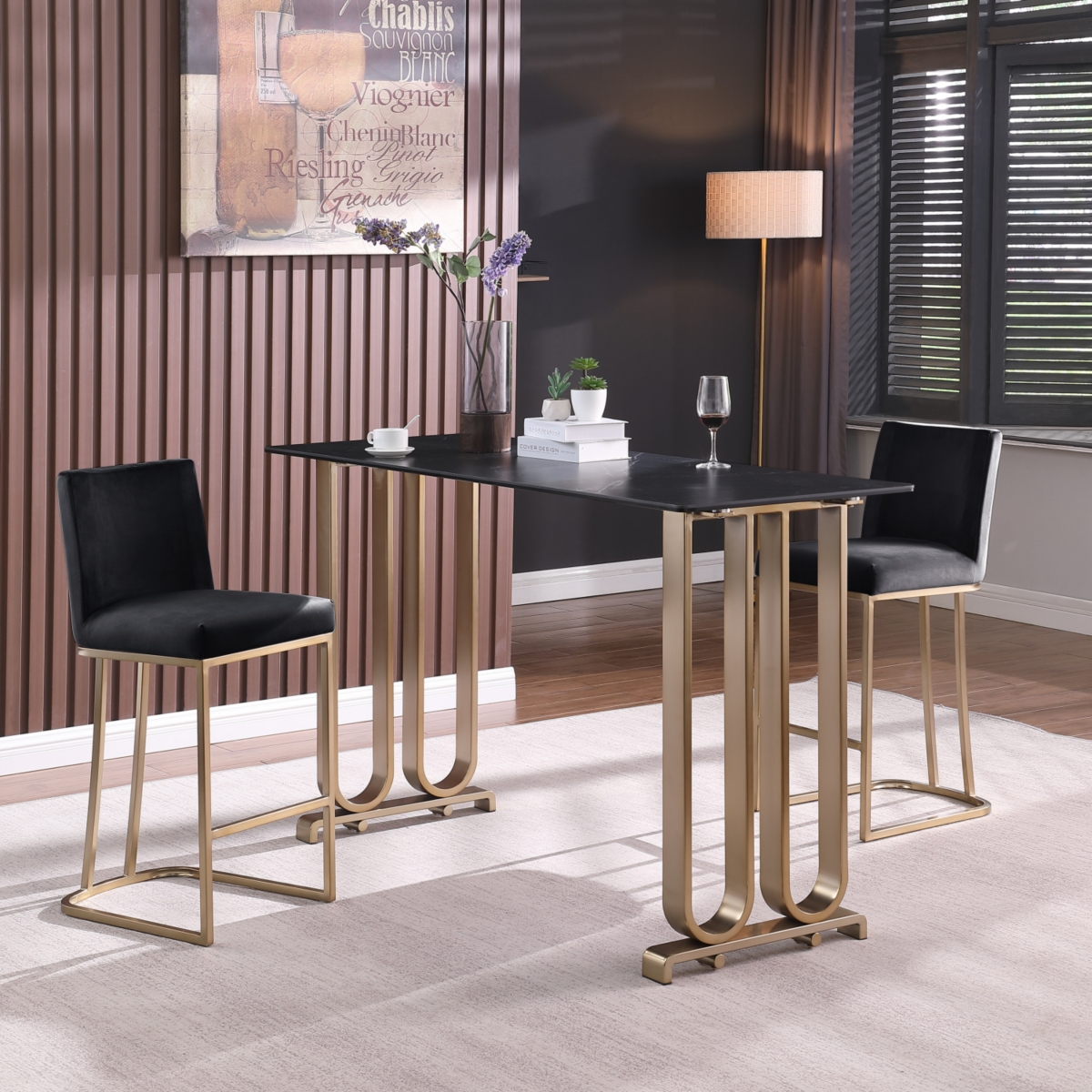 Streamdale Set of 2 Gold Brushed Velvet Bar Stools