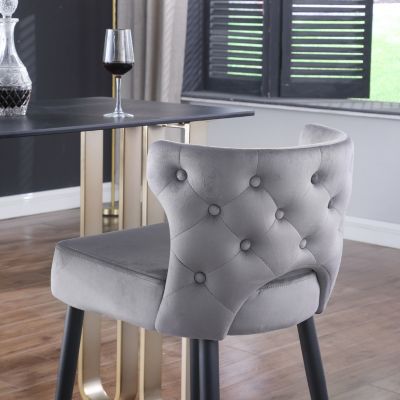 Gray & Gold Velvet Counter Stool