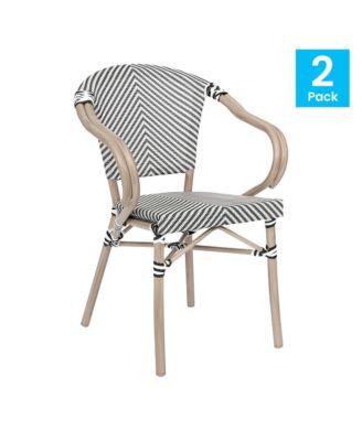 Mael Set Of Two Stacking Thonet Bistro Style Chair With Arms, Textilene Seat, And Bamboo Finished Metal Frame For Indoor/Outdoor Use