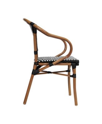 Sacha Set Of Two Stacking Thonet Bistro Style Chair With Arms, Pe Rattan Seat, And Bamboo Metal Frame For Indoor/Outdoor Use